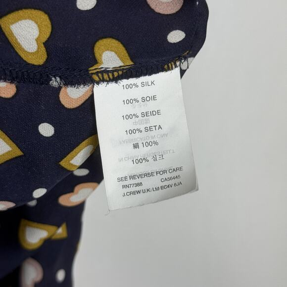 J Crew Shirt Womens 2 Navy Blue Heart Print Sleeveless 100% Silk Blouse Top - Picture 4 of 7